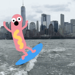 NYC Surfing Hotdog Doodle GIF