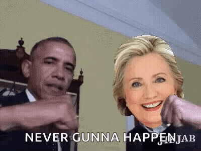 Obama And Clinton Pointing Never Gonna Happen GIF