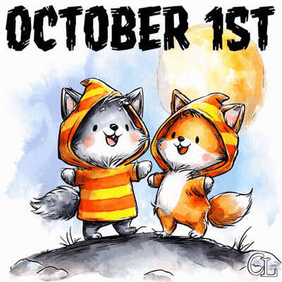 October 1St Poster With Two Foxes In Hoodies GIF