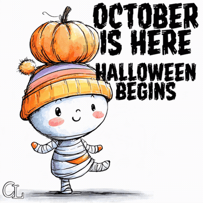 October Is Here Halloween Begins Mummy Wearing Hat GIF