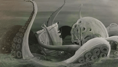 Pintura de pulpo con muchos tentáculos GIF