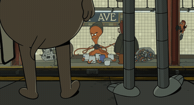 Octopus Standing In Front Of Sign Reading Ave GIF