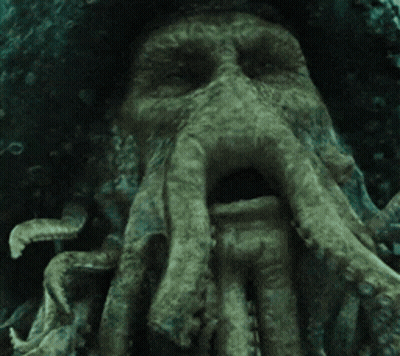 Octopus Statue With Beard And Open Mouth GIF