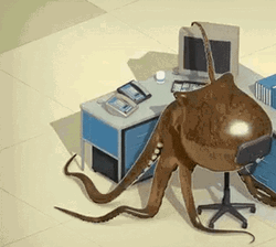 Octopus Working Over Office GIF