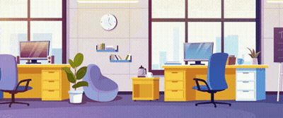 Office Illustration With Clock GIF