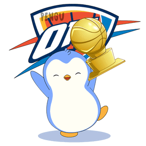 Okc Logo With A Penguin Holding A Trophy And A Basketball GIF