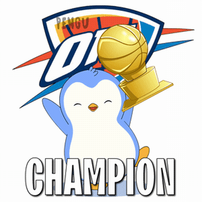 OKC Logo With Penguin Holding Trophy GIF