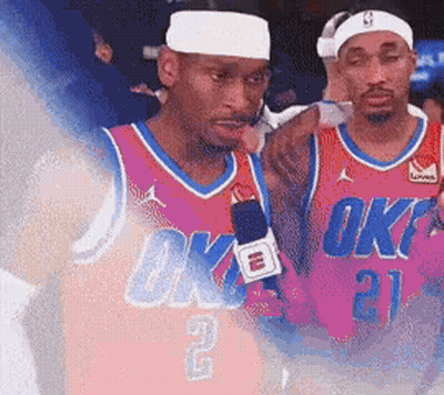 Oklahoma City Basketball Players Talking Into Microphones GIF