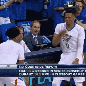 Oklahoma City Thunder Basketball Player Wearing A White Jersey With The Number 0 On It GIF