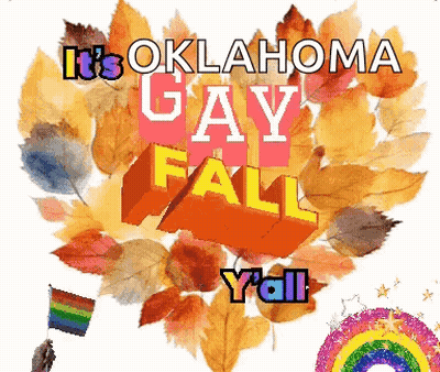 Oklahoma Gay Fall Poster With Leaves and Rainbow