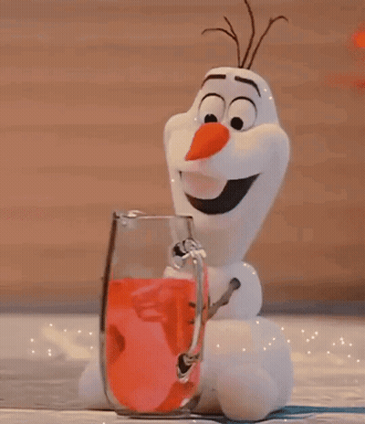 Olaf From Frozen Is Holding A Jar Of Candy In His Mouth . GIF