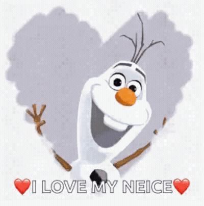 Olaf In Front Of Heart Says I Love My Neice GIF
