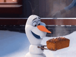 Olaf Snowman Holding Fruit Cake GIF