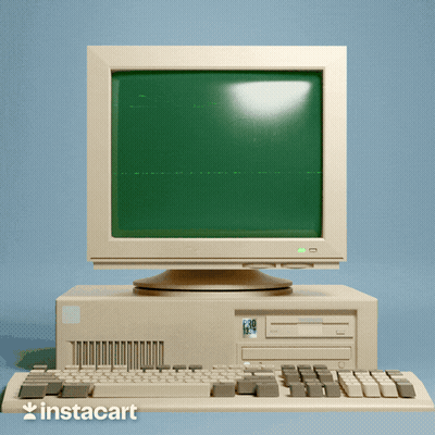 Old Computer With Green Screen And Instacart Keyboard GIF