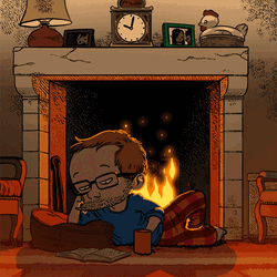 Old Man Beside Fireplace
