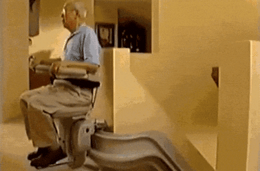 Old Man Going Down Burning Stair Lift Meme GIF
