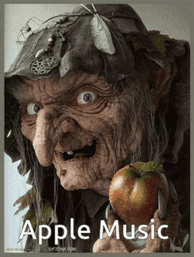 Old Witch Holding Apple Saying Apple Music GIF