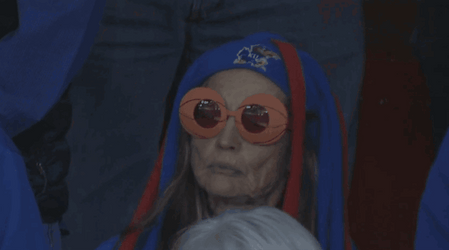 Old Woman Cheers Rock Chalk GIF