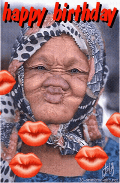 Old Woman With Scarf Happy Birthday GIF