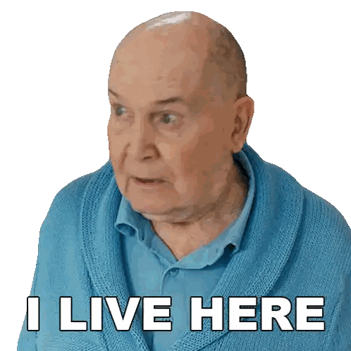 Older Bald Man In Blue Sweater Says I Live Here Sticker