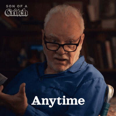 Older Man Glasses Blue Shirt Saying Anytime GIF