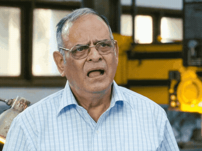Older Man In Blue Shirt And Glasses Funny Face GIF
