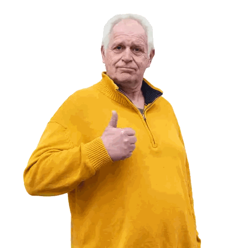 Older Man In Yellow Sweater Giving Thumbs Up Sticker