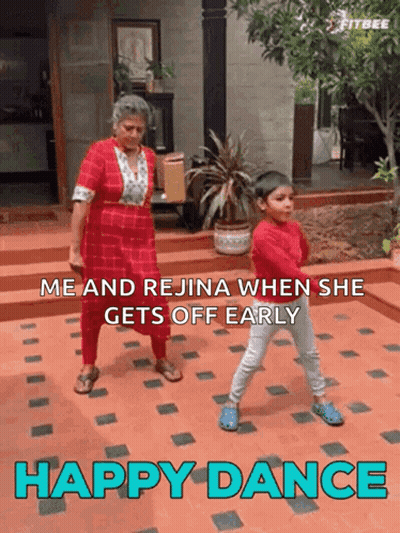 Older Woman And Young Boy Dancing Me And Rejina Happy Dance GIF