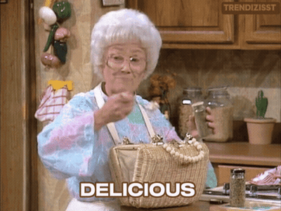 Older Woman Holding Purse Says Delicious GIF
