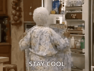 Older Woman In Robe By Refrigerator GIF