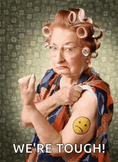 Older Woman With Hair Curlers And Sad Face Tattoo GIF