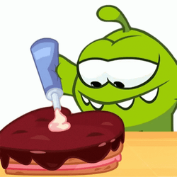 Om Nom Cake Whipped Cream GIF