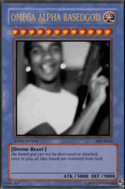 Omega Alpha Basedgod Card With Man Holding Gun GIF