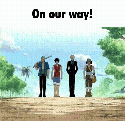 On Our Way Text Above Group GIF