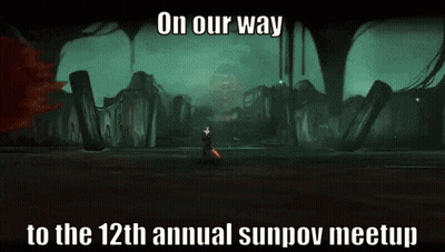 On Our Way To The 12Th Annual Sunpov Meetup Is Written On A Screen GIF