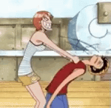 One Piece Nami Shaking Luffy GIF
