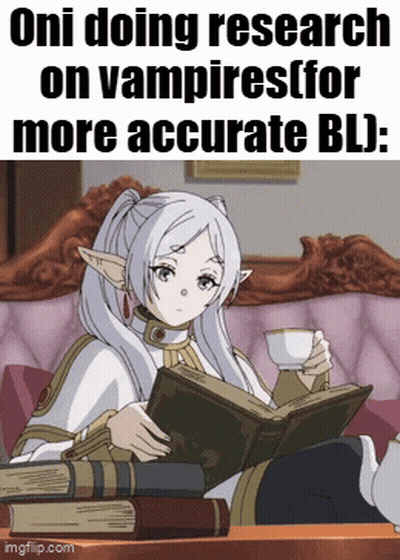Oni Is Doing Research On Vampires For More Accurate Bl : GIF