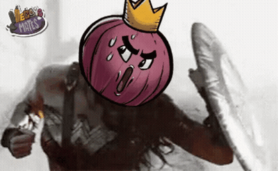 Onion With Crown Saying Victory Mates GIF