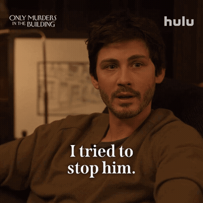 Only Murders In The Building Poster With Bearded Man GIF