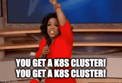 Oprah Winfrey Is Holding A Microphone And Saying You Get A K8s Cluster GIF