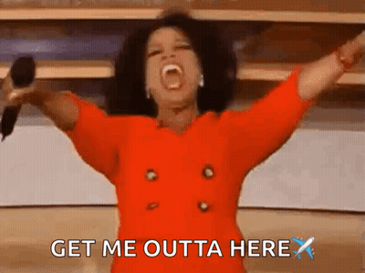 Oprah Winfrey Is Holding A Microphone With Her Arms Outstretched And The Words Get Me Outta Here Written Below Her GIF