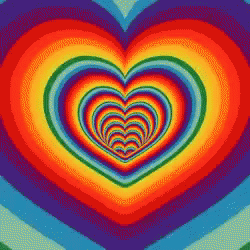 Optical Illusion Of Rainbow Heart Surrounded By Rainbow Hearts GIF