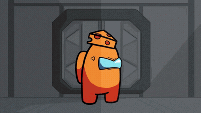 Orange Among Us Character With Blue Mask GIF