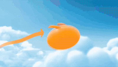 Orange Balloon Flying Through Blue Sky With Clouds GIF