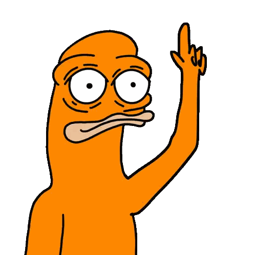 Orange Cartoon Character Pointing Upwards Sticker