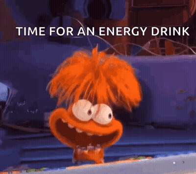 Orange Hair Cartoon Saying Time For An Energy Drink GIF