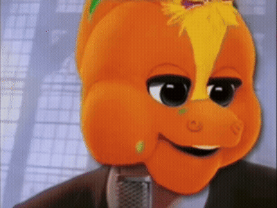 Orange Head Cartoon Talking Into Microphone GIF
