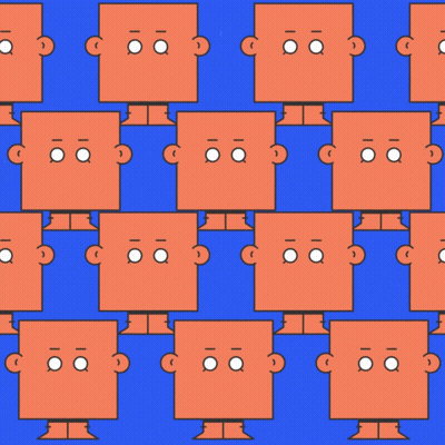 Orange Squares With White Eyes On Blue GIF
