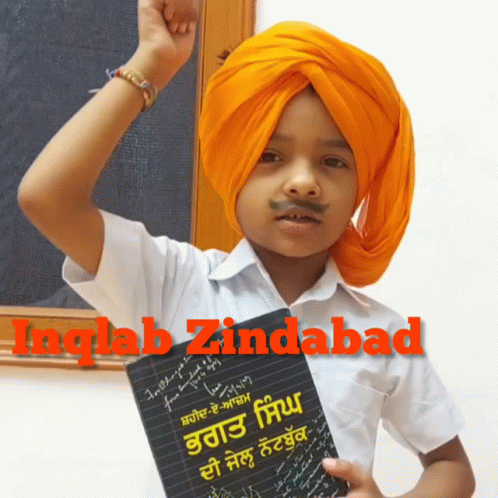 Orange Turban Boy Holding Book Saying Ingab Zindabad GIF