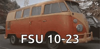 Orange Van Parked With FSU 10-23 On Side GIF